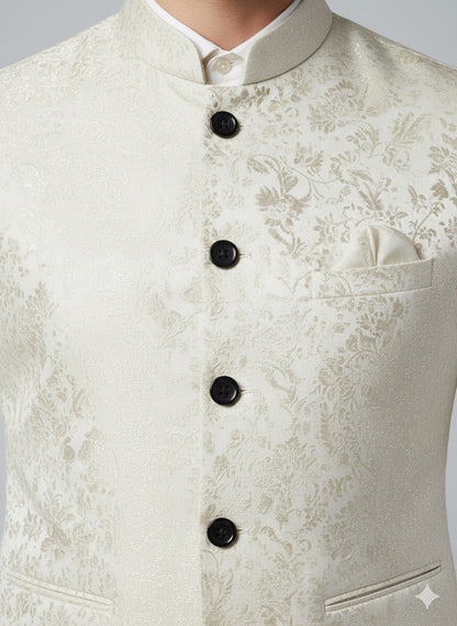 Ivory Brocade Nehru Jacket