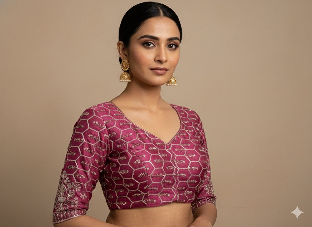 Maroon and White Striped Silk Saree