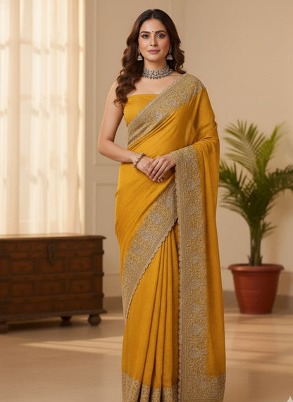 The Sunshine Saree - Mustard Yellow with Ornate Border