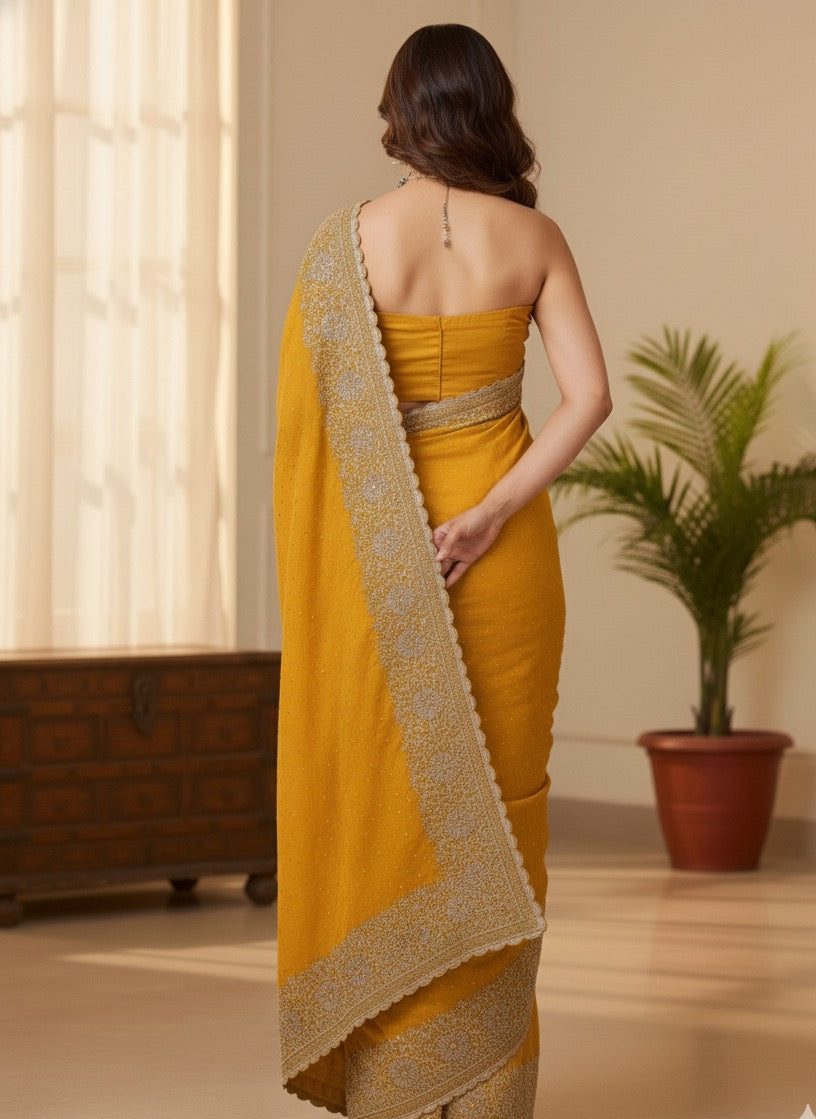 The Sunshine Saree - Mustard Yellow with Ornate Border