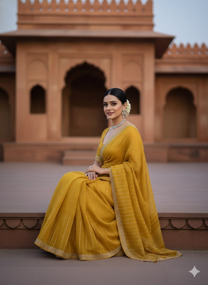 Radiant Marigold Georgette Saree with Allover Crystal Work