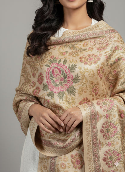 Vintage Bloom Kashmiri-Style Jacquard Shawl