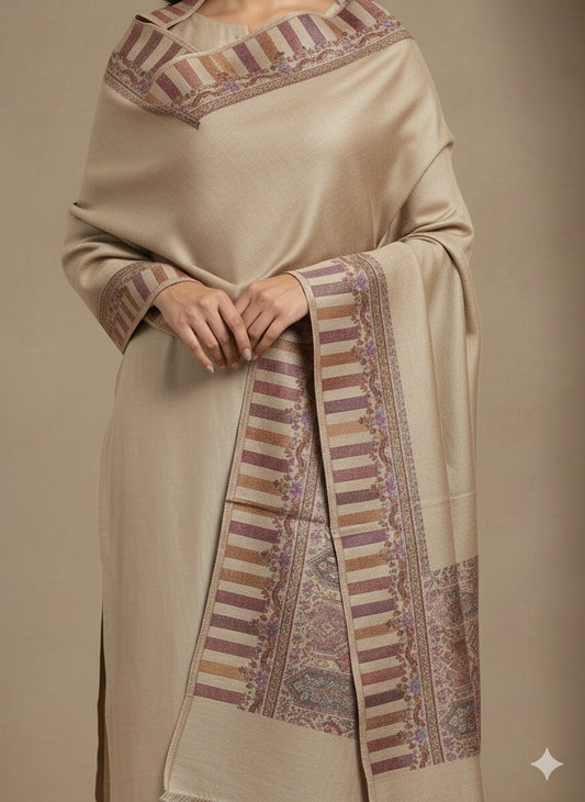 Sand Beige Kashmiri-Style Woven Shawl