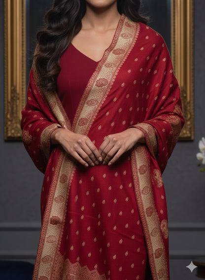 Crimson Red Banarasi-Style Woven Shawl