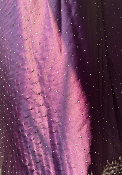 Purple Satin Saree With Stone Work And Unstitched Blouse Piece
