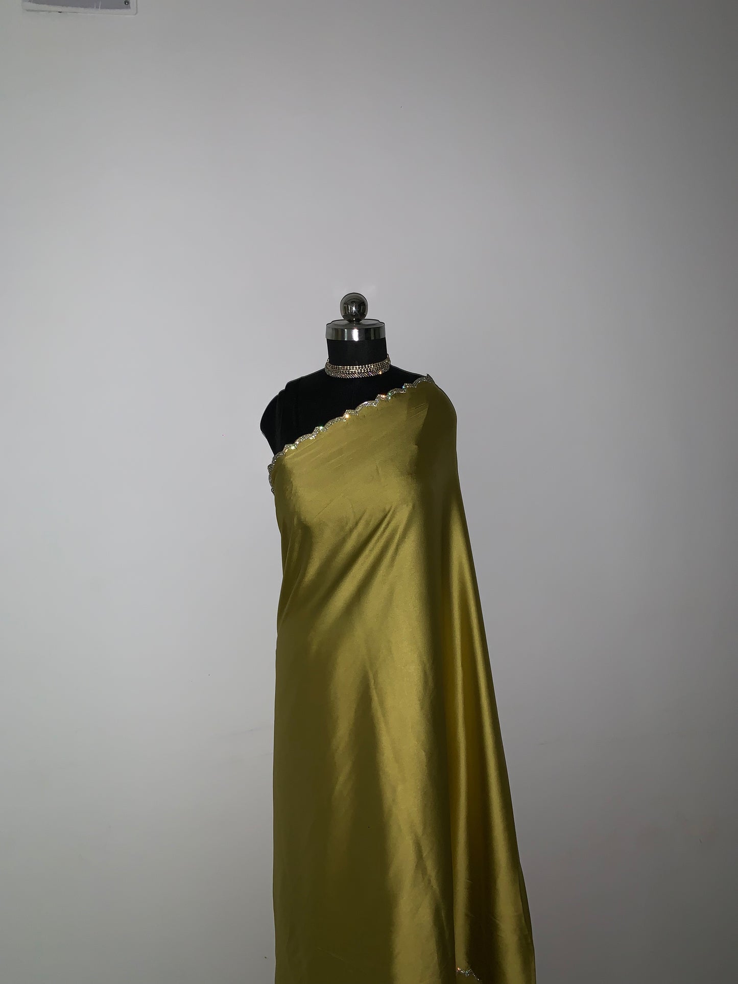 Citrine Yellow Satin Saree With Swarovski Embellishments And Unstitched Blouse Piece