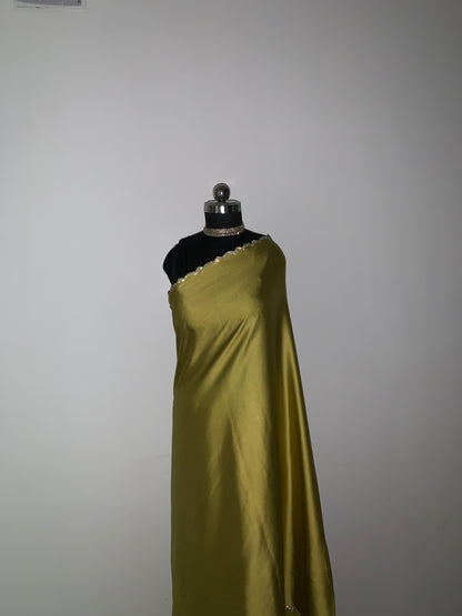 Citrine Yellow Satin Saree With Swarovski Embellishments And Unstitched Blouse Piece