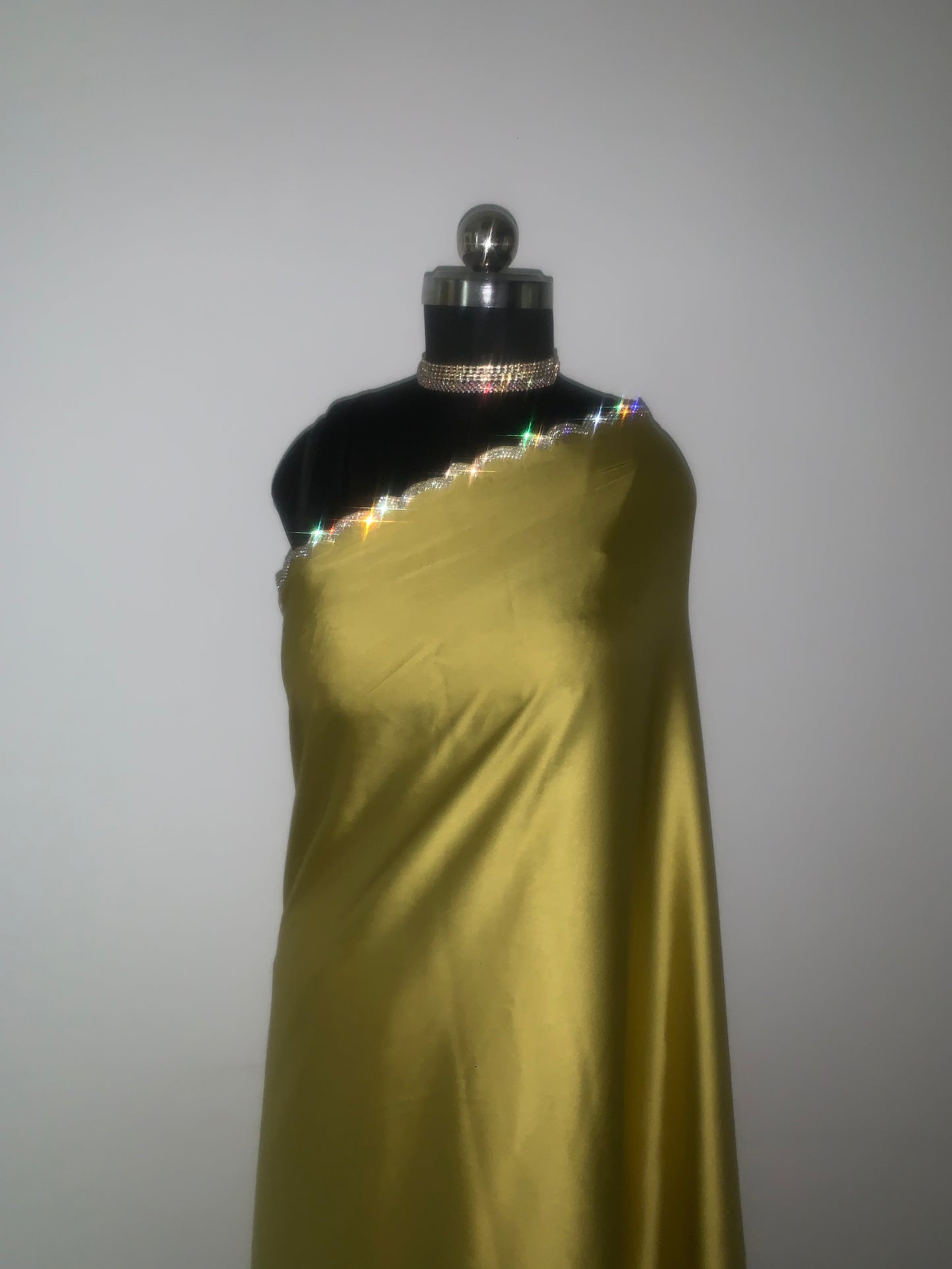 Citrine Yellow Satin Saree With Swarovski Embellishments And Unstitched Blouse Piece