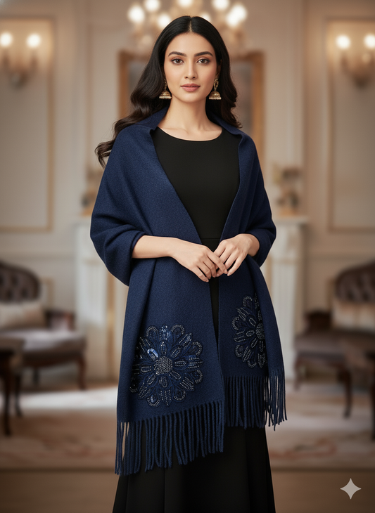 Midnight Blossom Luxe Embellished Shawl