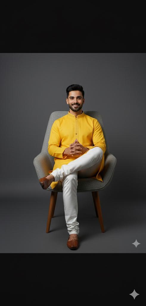 "Suraj" Radiant Yellow Embroidered Kurta with White Churidar Set